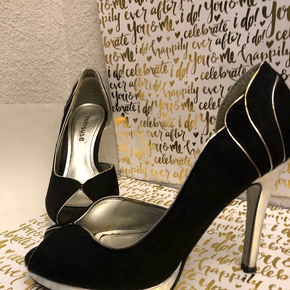 Black and silver Dollhouse heels. Size 7.